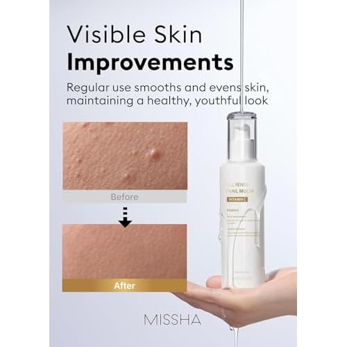 MISSHA Cell Renew Snail Mucin Vitamin C Essence Serum 3.38 Fl oz - Hydrating Korean Skincare for Glass Skin, Snail Mucin Serum for Improved Skin Texture & Complexion