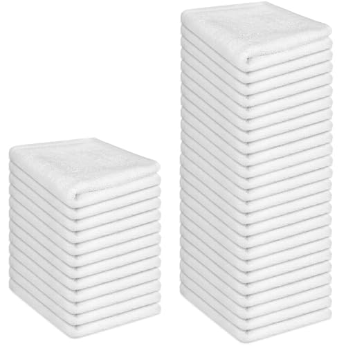 36 Pack 100% Cotton Wash Cloth, 12x12 Inch Highly Absorbent and Soft Feel Fingertip Towels, Machine Washable Washcloths for Bathroom, Gym, Hotel, Spa and Kitchen, White