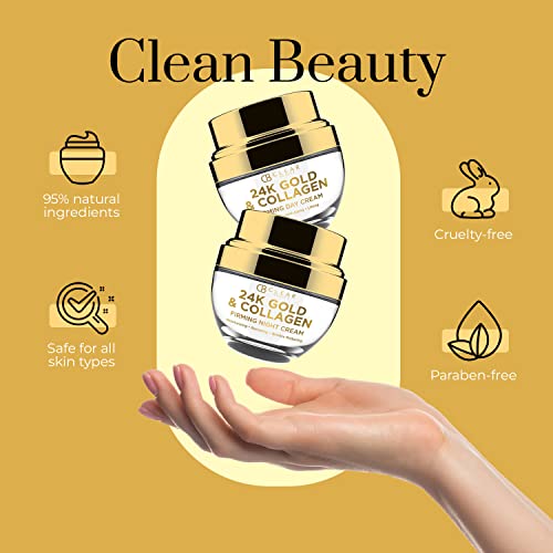 Clear Beauty 24K Gold & Collagen Face Moisturizer - Dermatologist Tested, Anti Aging, Korean Skin Care - Hydrates, Firms, Smooths For Youthful Skin - Vegan, Clean Beauty - Duo Pack