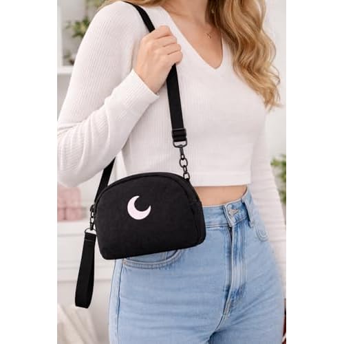 Brando Moon Small Zipper Makeup Bag for Women Girls ? Travel Cosmetic Pouch, Wide-Open Organizer Purse Case, Air-Tight Odor-Control Fabric, Everyday Travel Essentials