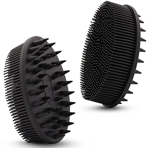 Upgrade Body Scrubber and Hair Shampoo Brush, All in One, Premium Silicone Loofah, Exfoliating Body Brush, Shower Scrubber for Body, Scalp Massager for Women, Men, Pet (1PC Black)