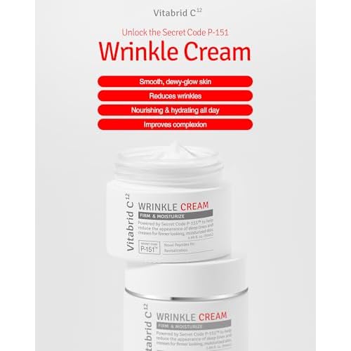 VITABRID C12 Wrinkle Cream - Age Defying Skin Recovery Moisturizer with Peptides, Vitamin C, Shea Butter - Wrinkle Repair Moisturizing Day & Night Skincare for Face and Neck - Fragrance Free, 1.69oz.