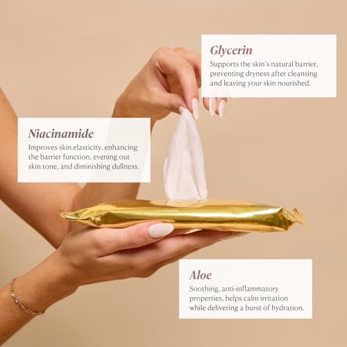 Nakery Makeup Remover Wipes for Face, 5-in-1 Infused Cleansing Towelettes, Gentle Exfoliating Wipe for Women, Eye Makeup Eraser for Sensitive Skin, Anti Aging Skincare, Hydrating Formula
