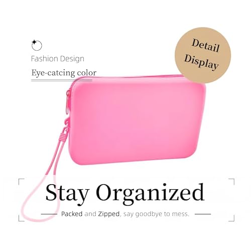 4 Pieces Silicone Makeup Toiletries Pouches, Silicone Stationary Holder, Waterproof Cosmetic Zipper Pouch, Digital Electronics Storage Bag, Beach Essential Travel Pouch (Rainbow)