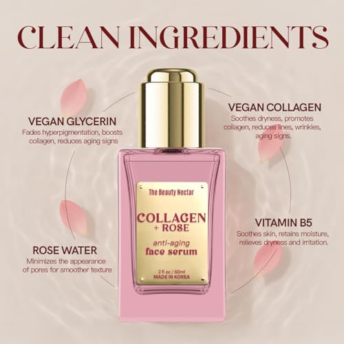 Collagen Face Serum with Rose ? Firms Skin, Boosts Hydration, Soothes Dryness ? Dermatologist Tested, Anti-Aging, Korean Skin Care ? Clean Vegan Formula for Sensitive Skin ? 2 Fl Oz