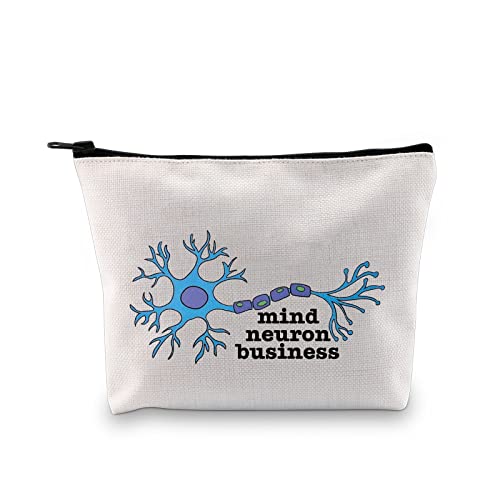 G2TUP Neuroscience Gift Mind Neuron Business Makeup Bag Neuroscientist Science Cosmetic Bag Neurology Nurse Gift Zipper Travel Bag (Mind Neuron Business White Bag)