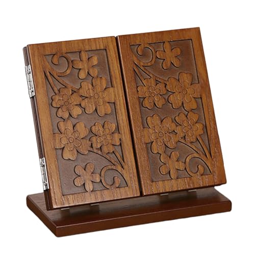 VALICLUD Wood Carve Pattern Folding Three-Sided Makeup Mirror with Stable Base 7.08X6.88X3.93 Inch Desktop Vanity Mirror for Home Use