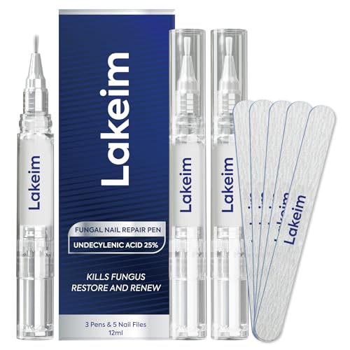 Toenail Fungus Treatment Extra Strength: 25% Undecylenic Acid & Tea Tree Oil - Repairs Yellow Thick Brittle Toe and Fingernails - 3 Pens with 5 Nail Files