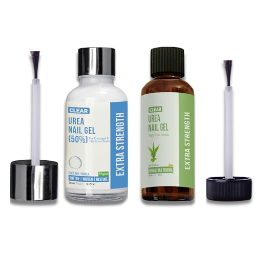 Urea Nail Gel Combo Pack ? 50% Urea Daily Treatment & CLEAR 40% Urea Night Gel with Tea Tree Oil ? Softens Thick Nails, Repairs Cracked Heels, Whitens Discolored Nails ? Quick-Dry ? Made in USA