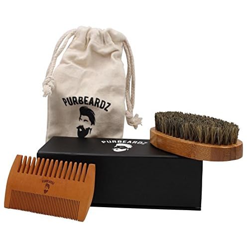 Beard Comb Set Boar Bristle Beard Brush The Perfect Mustache and Beard Comb with Brush for Men - Includes Travel Bag and Gift Box