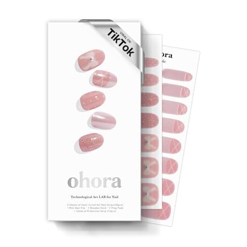 ohora Semi Cured Gel Nail Strips (N Sheer Tutu) - Works with Any Lamps, Salon-Quality, Long Lasting, Easy to Apply & Remove - Includes 2 Prep Pads, Nail File & Wooden Stick