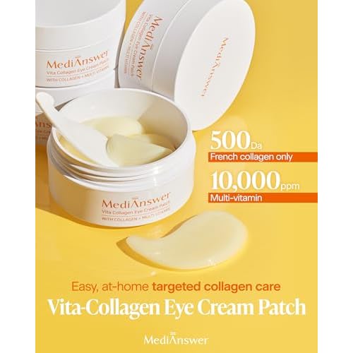 Korean Under Eye Patches for Dark Circles & Puffiness ? Vita 500Da Fabric-Free Collagen Gel, 83% French Collagen + Niacinamide & Peptides, Cooling Depuffing, Turns Clear, 60 Patches