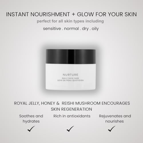 NURTURE: Daily Skin Care Cream with Royal Jelly, Honey, Reishi & Camu Camu, Nourishing Day & Night Moisturizer for Face, Neck & Body, 50ml