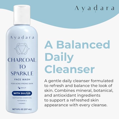 Severe Acne Charcoal Face Wash, 8 oz, Daily Cleanser with Sulfur and Honey, Face Cleanser for Acne, Deep Cleansing Charcoal Face Wash for Women and Men, 425+ Uses