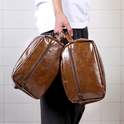 6Pcs Leather Toiletry Bags for Men, Water Resistant Groomsmen Gifts Set Men's Travel Shaving Kit Wedding Proposal Gift for Best Man Father (Brown)