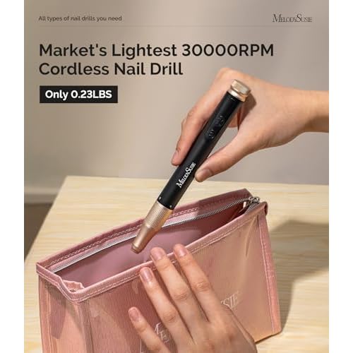 MelodySusie Pen-Shaped Cordless Nail Drill with Adjustable Stepless Speed,SM180F 30000RPM Portable Rechargeable E-File with LED Display for All Manicure Shaping & Acrylic Gel Removal for Pro at Home