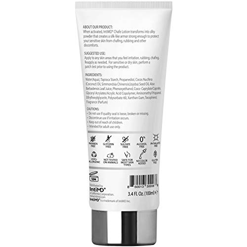 IntiMD Chafe Lotion RealDry formula Anti-Chafe Cream Protect Sensitive Skin from Chafing, Rubbing, Friction for Inner Thighs, Under Breasts, Underarms, Shoulders, Running, Cycling