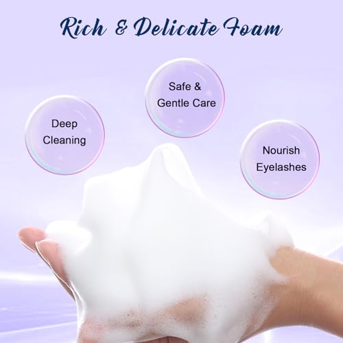 LZM Lash Shampoo Kit for Eyelash Extensions (2.02 fl oz), Lash Cleaner and Lash Wash with Rinsing Bottle, Brush, Reusable & Spoolies, Gentle Eyelash Extension Cleanser for Daily Care