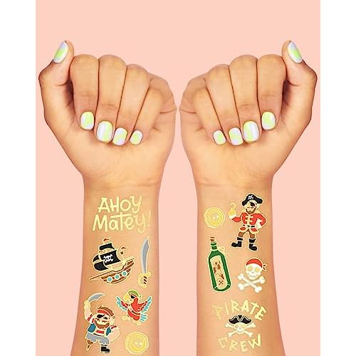 xo, Fetti Pirate Party Supplies Temporary Tattoos - 44 Glitter Styles | Nautical Birthday, Skull Crew, Treasure, Pirate Ship