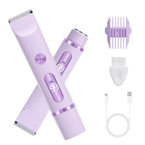 Dual Head Shaver 2 in 1 Bikini Trimmer for Women Electric Razors Lady Pubic Hair, LCD Display Bikini Underarm Arm Leg Face Body 2026 Upgraded Version- Purple