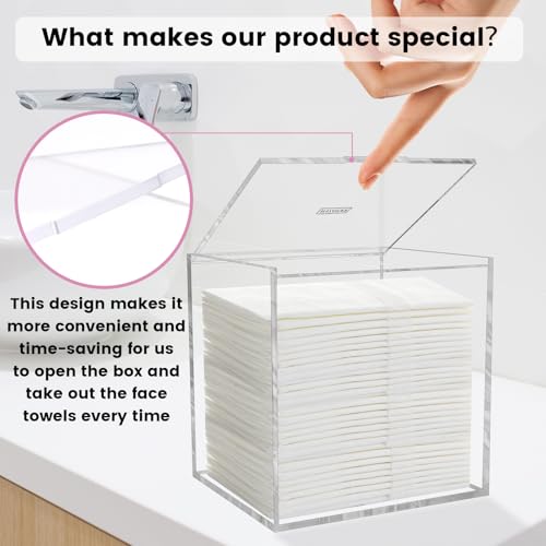 Disposable Facial Towel Storage Box, Acrylic Box for Clean Towels XL (NOT Included), Acrylic Disposable Face Towelette Holder Container