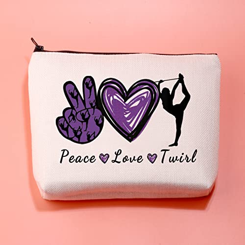 JXGZSO Baton Twirling Gift Peace Love Twirl Cosmetic Bag Baton Gifts For Women Baton Gymnast Makeup Bag Twirling Lover Gift