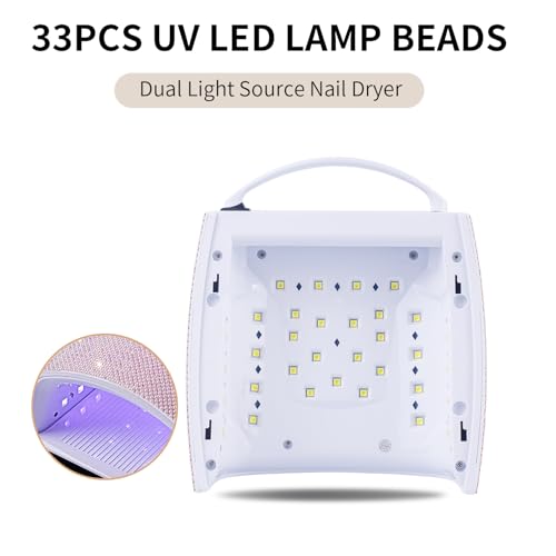 48W Cordless UV LED Nail Lamp,Rechargeable Gel Nail Dryer with Handle Nail Art Manicure Tools for Home and Salon (Pearl Pink Diamond)