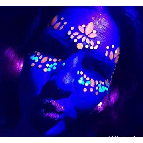 8Sets Glow in the Dark Face Gems Jewels Rave Noctilucent blacklight UV Body Stickers Luminous tattoos mermaid accessories pasties makeup for Women Halloween Festival