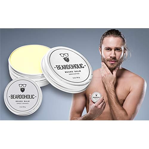 Beardoholic Beard Balm ? 100% Natural With Strong Hold That Lasts All Day - Shapes and Styles Beard With Ease ? Eliminate Beard Itch and Dandruff ? Light Orange Scent, 2 oz or 60 g Size of Container