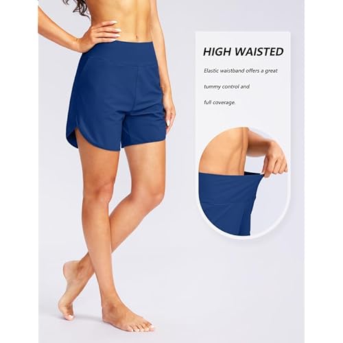 G Gradual Women's 5" High Waisted Swim Board Shorts Quick Dry UPF 50+ Swimming Beach Shorts for Women with Liner Pockets