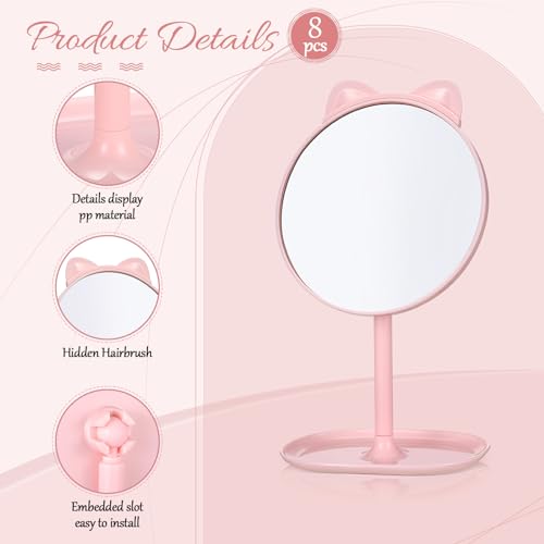 8 Pcs Spa Party Supplies Mirror Pink for Sleepover Favors Makeup Mirror for Spa Sleepover Slumber Birthday Party