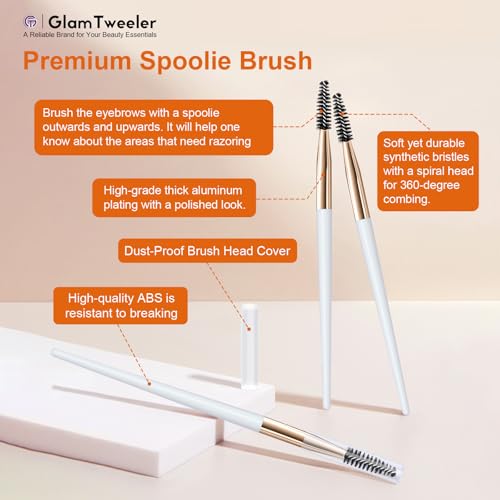 Women's Dermaplane Face & Eyebrow Razor Kit with GlamTweeler Slant Tweezers, Spoolie Brush, and Luxury Leather Storage & Travel Case + 10 Refill Blades (Black)