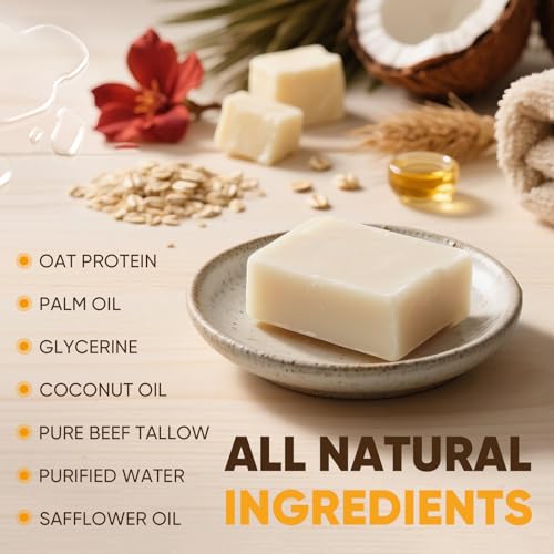 Beef Tallow Soap Bar, 2 Pack All Natural Grass Fed Tallow Soap, Moisturizing Face & Body Wash, Handcrafted Bath Soap Great for Dry, Itchy, Sensitive Skin, 4 Oz/pc