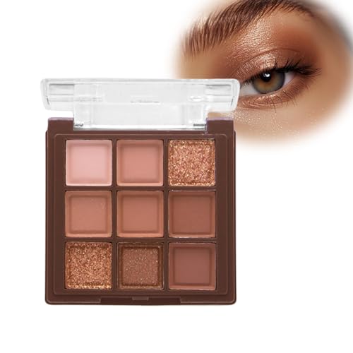 Brown Eyeshadow Palette Neutral - 9 Colors Matte Shimmer Tone Powder Eyeshadow Pallet Highly Pigmented Glitter Long Lasting Eye Shadow Natural Makeup
