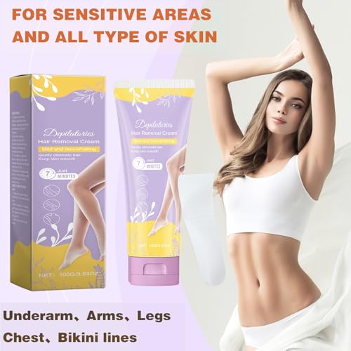 Hair Removal Cream for Women and Men, Painless Hair Removal Cream For Bikini Line, Legs, Arms, Underarms, Intimate/Private Depilatory, Skin Friendly - 100g
