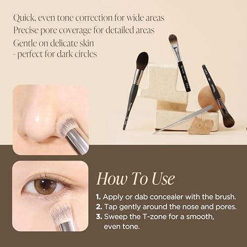 Piccasso Brush 270 Concealer Brush ? Perfect for Under-Eye and Spot Coverage, Ideal for Face Makeup, Works with Cream and Liquid Concealers, Perfect Liquid Blush Brush, Genuine Korean Product.