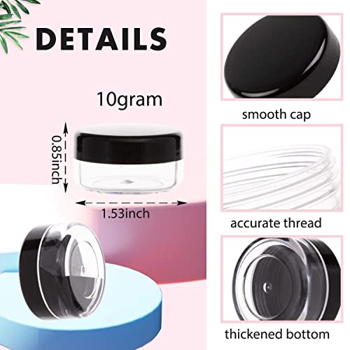 100 Pieces 10 Gram Sample Containers with Lids, Black Sample Jars, BPA Free Tiny Cosmetic Containers for Makeup, Lotion, Eye Shadow, Powder, and Lip Balms