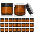 KEYWING 2 oz Amber Glass Jars with Black Lids, 24 Pack Small Cosmetic Jars, Round Empty Sample Container with Inner Liners for Lotions, Cream, Powders and Ointments