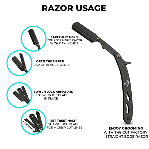 The Cut Factory¢ç Straight Razor for Men Professional Barber Straight Edge Razor for Comfortable Smooth Shave. Gift Box Leather Pouch 20 Single Edge Blades. Our Blades Never Fall