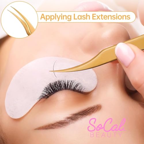Flirt Curved Isolation Lash Tweezer by SoCal Beauty | Gold Professional Eyelash Tweezer for Eyelash Extensions, Hand-Tested with MM Guide ? Lash Artist¡¯s Favorite Precision Eyelash Applicator
