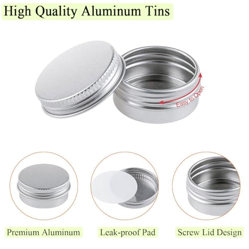20pack 60ml Aluminum Tin Jars, 100ml Empty Travel Cosmetic Sample Container, 2oz Metal Tins 5 gram Cans 30ml Storage Travel Jars for DIY Lip Balms, Face Cream, Candle, Tea, Paint (mixed size)