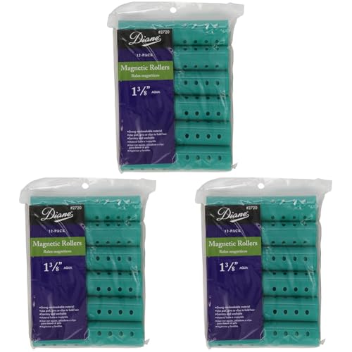 Diane Magnetic Hair Rollers, Aqua, 1 3/8 Inch (Pack of 3)