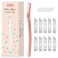 Dermaplane razor for women with 10 replaceable blades, dermaplaning tool for facial peach fuzz, eyebrows, exfoliation, and also suitable for shaving men beards, Rose Gold