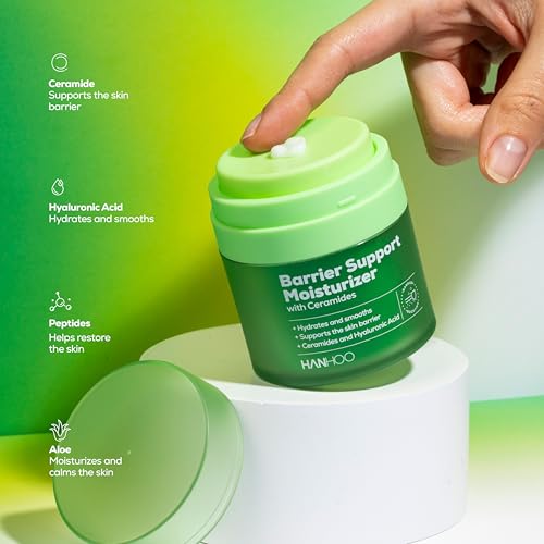 HANHOO Barrier Support Moisturizer with Ceramides, 1.7 Fl. Oz., Face Moisturizer with Ceramides and Hyaluronic Acid, Soothes Skin Barrier, Gel-Cream Moisturizer, For Acne-Prone Skin