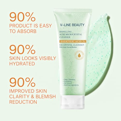 Microcrystal Deep Cleansing Facial Gel Scrub for Acne Skin, 2% BHA + Glycerin + Green Tea & Bamboo, Help Clear Acne Blemishes Without Over Drying, Suitable for Sensitive Skin