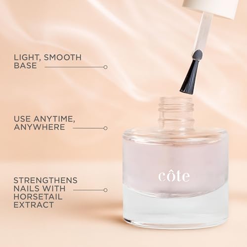 Cote Beauty Nail Strengthening Base Coat, Smooths Nails with Horsetail Extract, Vegan, Cruelty-Free, Fast Drying Nail Strengthener Base Coat, Primer for Polished Nails, 0.27 fl oz (8 ml)