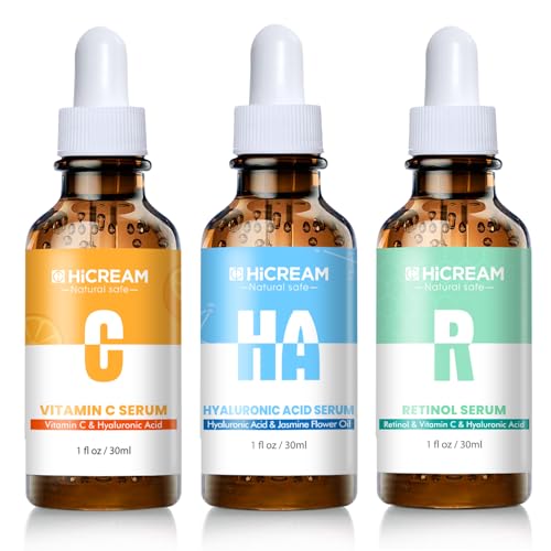 Face Serum Set 3-Pcs Set, Includes Vitamin C, Hyaluronic Acid & Retinol - Skin Care Set for Brightening, Firming, Hydrating - Facial Skin Care Set for Fine Lines, Dark Spot Corrector