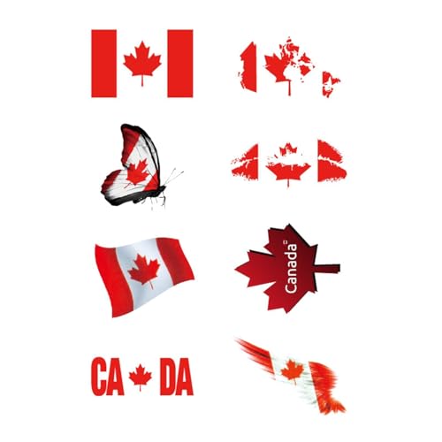 CARGEN Canada Flag Temporary Tattoos - 5 Sheets 8 Patterns Tattoos for Canada Day Canadian Football Match World Cup Ball Game Great on Arm Face Shoulder for Kids Adults Party Festival