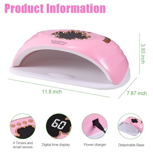 UV LED Nail Lamp for Two Hand, 248W Nail Dryer for Gel Polish, Large Space UV Light for Nails,45 Pcs Lamp Beads and Professional Manicure Phototherapy Lamp with Automatic Sensor(Pink)