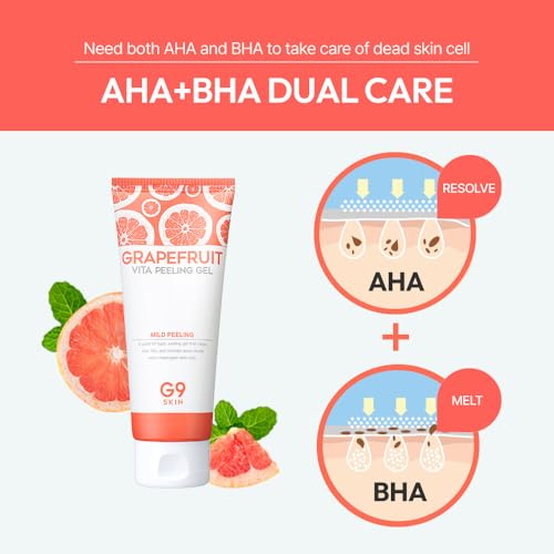 G9SKIN Grapefruit Vita Peeling Gel (150ml/5.07fl.oz) - entle Exfoliating Face Scrub with AHA, BHA & Vitamin C, Radiance&Smoothing Facial Peel for Dead Skin & Pore Care